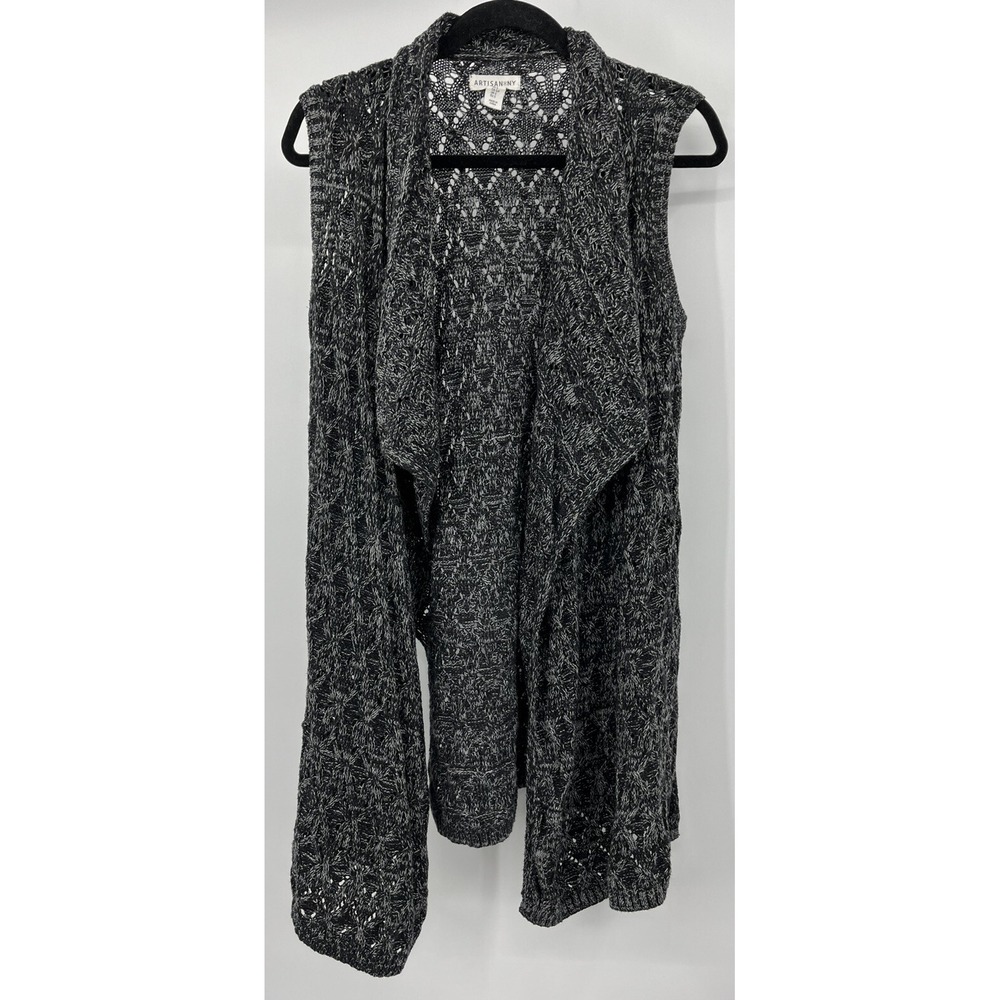 Artisan NY Size Small Boho Open Front Waterfall Cardigan Vest Open Weave